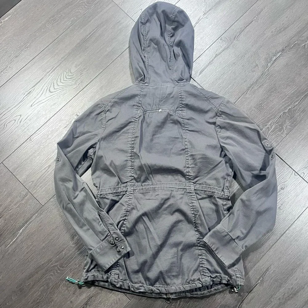 Athleta‎ Womens Jacket Small Gray Asphalt Anytime Anorak 2013 Roll Sleeve Boho